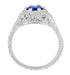 Art Deco Filigree Flowers Lab Created Sapphire Engagement Ring in 14 Karat White Gold