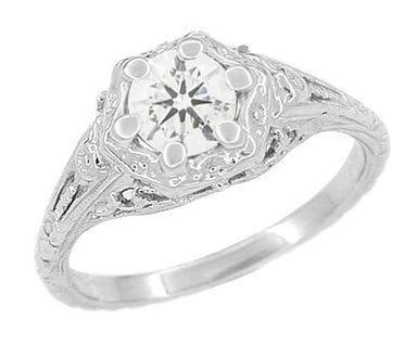 Art Deco Filigree Flowers Antique Design 0.49 Carat Old Diamond Engagement Ring in 14 Karat White Gold - alternate view