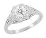 Art Deco Filigree Flowers Antique Design 0.49 Carat Old Diamond Engagement Ring in 14 Karat White Gold
