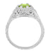 Filigree Flowers Art Deco Peridot Engagement Ring in 14 Karat White Gold