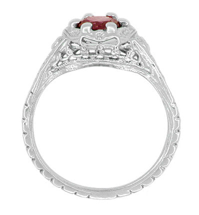 Art Deco Filigree Flowers Ruby Engagement Ring in 14 Karat White Gold - Item: R706WR - Image: 3