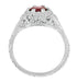 Art Deco Filigree Flowers Ruby Engagement Ring in 14 Karat White Gold
