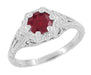 Art Deco Filigree Flowers Ruby Engagement Ring in 14 Karat White Gold