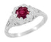 Art Deco Filigree Flowers Rhodolite Garnet Engagement Ring in 14 Karat White Gold