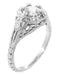 Art Deco Filigree Flowers Vintage Style White Sapphire Engagement Ring in 14K White Gold