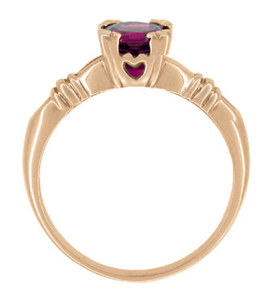 14 Karat Rose Gold Art Deco Hearts & Clovers Solitaire Rhodolite Garnet Engagement Ring - alternate view