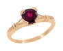 Rose Gold Art Deco Hearts & Clovers Rhodolite Garnet Engagement Ring - 1920s Antique Solitaire - R707RRG