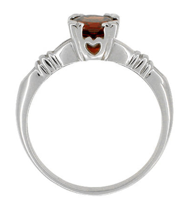 Art Deco Clovers and Hearts Almandine Garnet Engagement Ring Solitaire in 14 Karat White Gold - alternate view