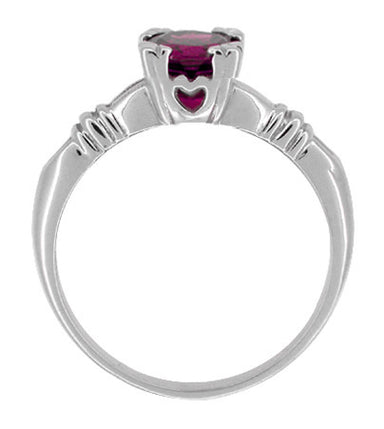 Clovers and Hearts Art Deco Solitaire Rhodolite Garnet Engagement Ring in 14 Karat White Gold - alternate view
