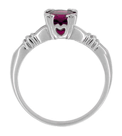 Clovers and Hearts Art Deco Solitaire Rhodolite Garnet Engagement Ring in 14 Karat White Gold - Item: R707WRG - Image: 2