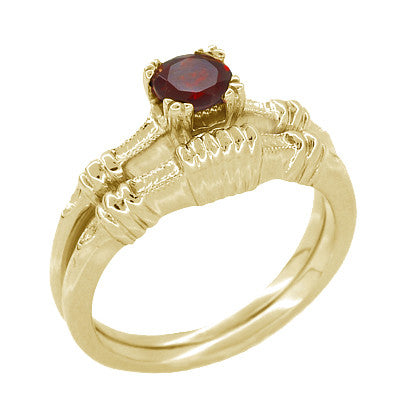 Art Deco Hearts and Clovers Almandine Garnet Engagement Ring in 14 Karat Yellow Gold - Item: R707Y - Image: 3