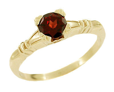Hearts & Clovers Art Deco Yellow Gold Vintage Almandine Red Garnet Solitaire Engagement Ring - R707Y