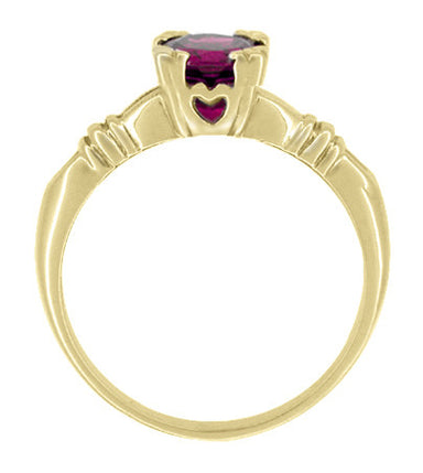 1920's Art Deco Solitaire "Hearts and Clovers" Yellow Gold Rhodolite Garnet Engagement Ring - alternate view