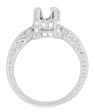 Art Deco Tapered Edge Engraved Crown Engagement Ring Setting for a 3/4 Carat Diamond in White Gold - 14K or 18K - alternate view