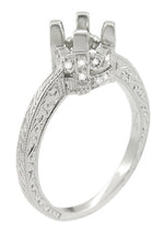 Art Deco Tapered Edge Engraved Crown Engagement Ring Setting for a 3/4 Carat Diamond in White Gold - 14K or 18K