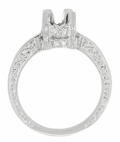 Art Deco Platinum Crown 1 Carat Diamond Engagement Ring Setting