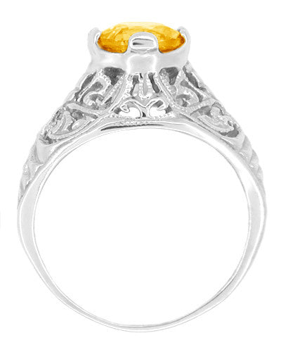 Edwardian Citrine Filigree Engagement Ring in 14 Karat White Gold - November Birthstone - Item: R712 - Image: 2