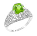 Edwardian Peridot Filigree Ring in 14 Karat White Gold