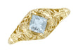 Edwardian Floral Filigree Square Aquamarine Engagement Ring in 14K Yellow Gold