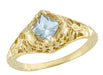 Edwardian Vintage East to West Square Aquamarine Engagement Ring in Yellow Gold - R713YA