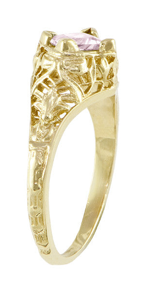 Edwardian Filigree Princess Cut Morganite Engagement Ring in 14K Yellow Gold - Item: R713YM - Image: 3