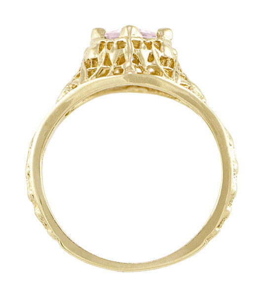 Edwardian Filigree Princess Cut Morganite Engagement Ring in 14K Yellow Gold - Item: R713YM - Image: 4