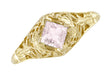 Edwardian Filigree Princess Cut Morganite Engagement Ring in 14K Yellow Gold