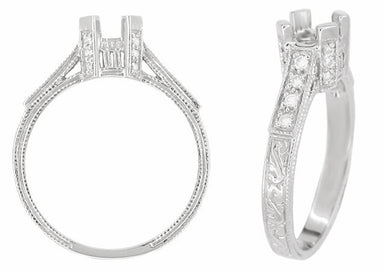 Art Deco Castle 1/3 Carat Diamond Filigree Engagement Ring Semi-Mount in 18 Karat White Gold - alternate view