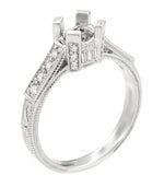 Art Deco Castle 1/3 Carat Diamond Filigree Engagement Ring Semi-Mount in 18 Karat White Gold