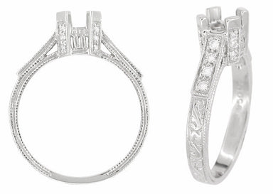 Art Deco 1/3 Carat Platinum and Diamond Filigree Citadel Engagement Ring Setting - alternate view