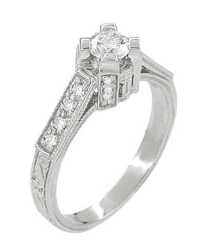 Art Deco 1/3 Carat Diamond Castle Engagement Ring in Platinum - Item: R714PD - Image: 3