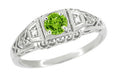 Art Deco Filigree Demantoid Garnet Engagement Ring in Platinum with Side Diamonds