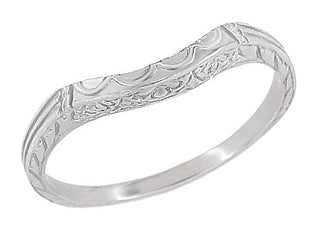 Art Deco Flowers, Wheat & Scrolls Hugger Wedding Band in Platinum