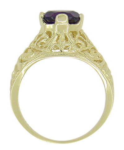Edwardian 1.25 Carat Amethyst Filigree Ring in 14 Karat Yellow Gold - Item: R718 - Image: 3