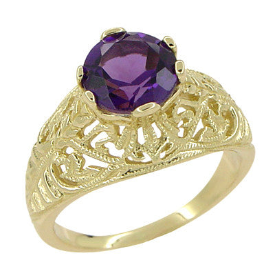 Edwardian 1.25 Carat Amethyst Filigree Ring in 14 Karat Yellow Gold