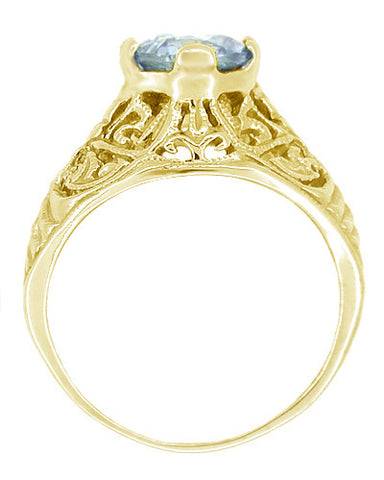 Edwardian Aquamarine Filigree Ring in 14 Karat Yellow Gold - alternate view