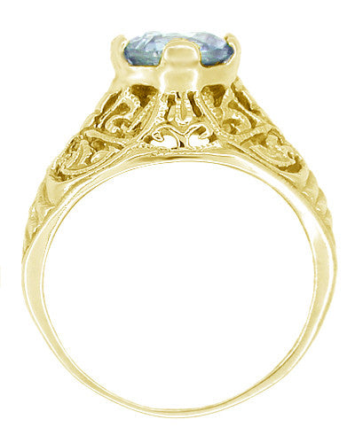 Edwardian Aquamarine Filigree Ring in 14 Karat Yellow Gold - Item: R721Y - Image: 2