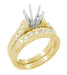 Art Deco Scrolls Engraved Yellow Gold 3/4 Carat Diamond Engagement Ring Mounting and Wedding Ring Set - 14K or 18K