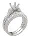 Art Deco Carved Scrolls 1/2 Carat Princess Cut Diamond Bridal Ring Set in 14 or 18 Karat White Gold