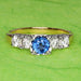 1950's Vintage Style Mid Century Cornflower Blue Sapphire Engagement Ring with Side Diamonds in Mixed Metal 14K Yellow & White Gold