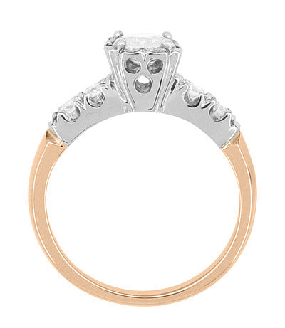 Mid Century Retro Modern Mixed Metal 14 Karat White and Rose Gold Diamond Engagement Ring - 0.81 Ct. Tw. - Item: R728RD - Image: 3