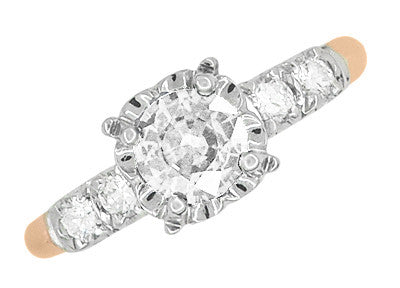 Mid Century Retro Modern Mixed Metal 14 Karat White and Rose Gold Diamond Engagement Ring - 0.81 Ct. Tw. - Item: R728RD - Image: 4
