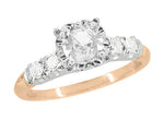 Mid Century Retro Modern Mixed Metal 14 Karat White and Rose Gold Diamond Engagement Ring