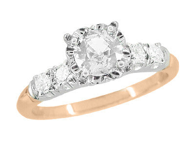 Mid Century Retro Modern Mixed Metal 14 Karat White and Rose Gold Diamond Engagement Ring