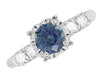 1950's Vintage Inspired Cornflower Blue Sapphire Engagement Ring in 14 Karat White Gold with Diamonds