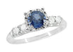 1950's Vintage Inspired Cornflower Blue Sapphire Engagement Ring in 14 Karat White Gold with Diamonds