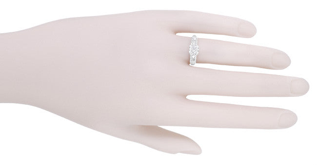 Mid Century Vintage Style Diamond Engagement Ring in 14 Karat White Gold - Item: R728WD - Image: 5