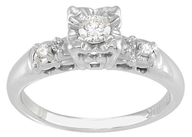 Berlan 1940's Estate Diamond Engagement Ring in 14 Karat White Gold - alternate view