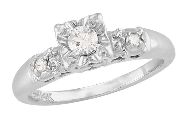 Berlan 1940's Estate Diamond Vintage Engagement Ring in 14K White Gold - Illusion Setting - R731