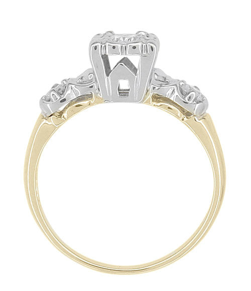 Square Top 1950's Vintage Diamond Engagement Ring in 14K Two-Tone White and Yellow Gold - Item: R732 - Image: 2